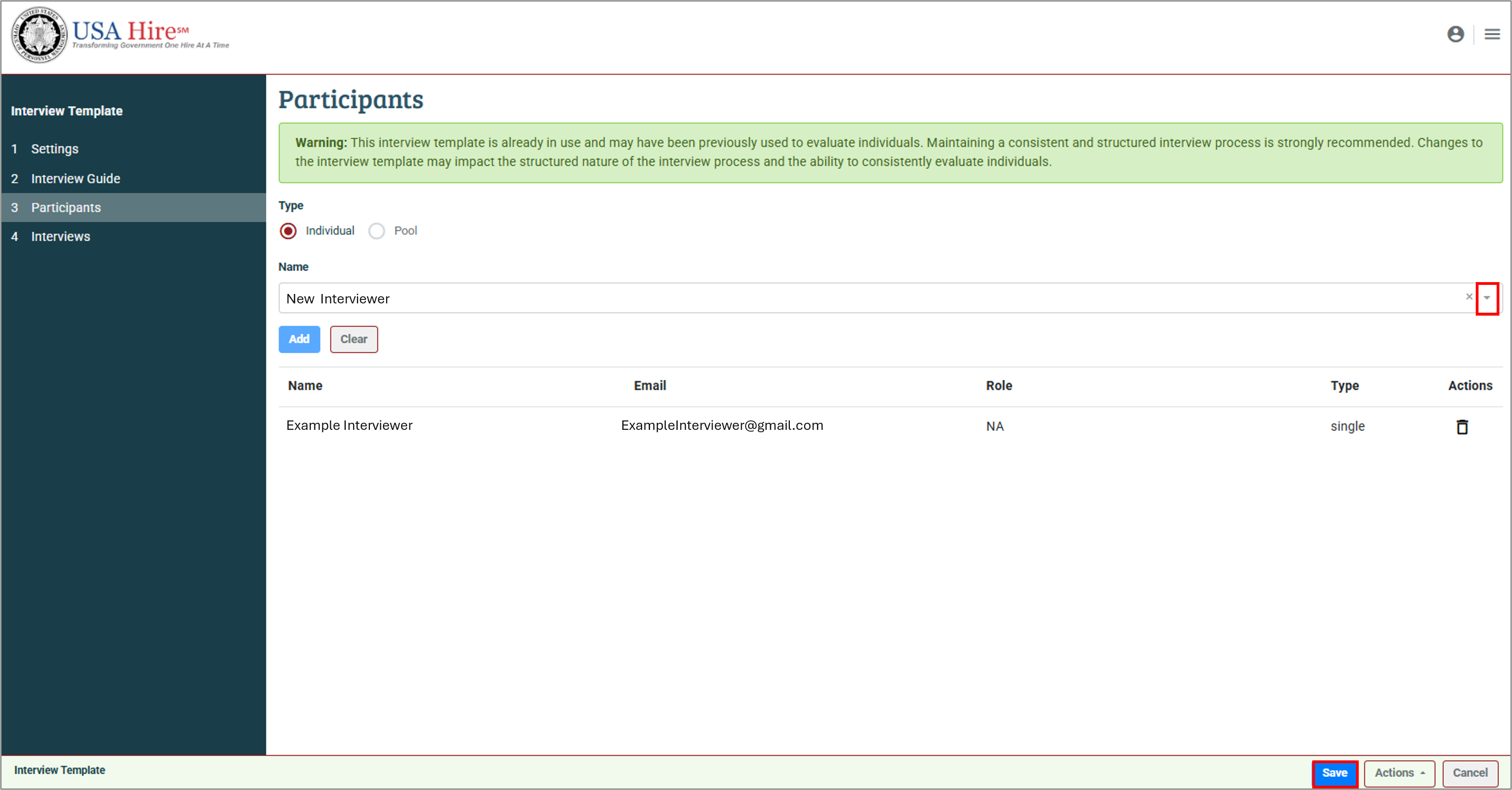Screenshot of the Interviews tab highlighting how to add Raters to all future interviews.