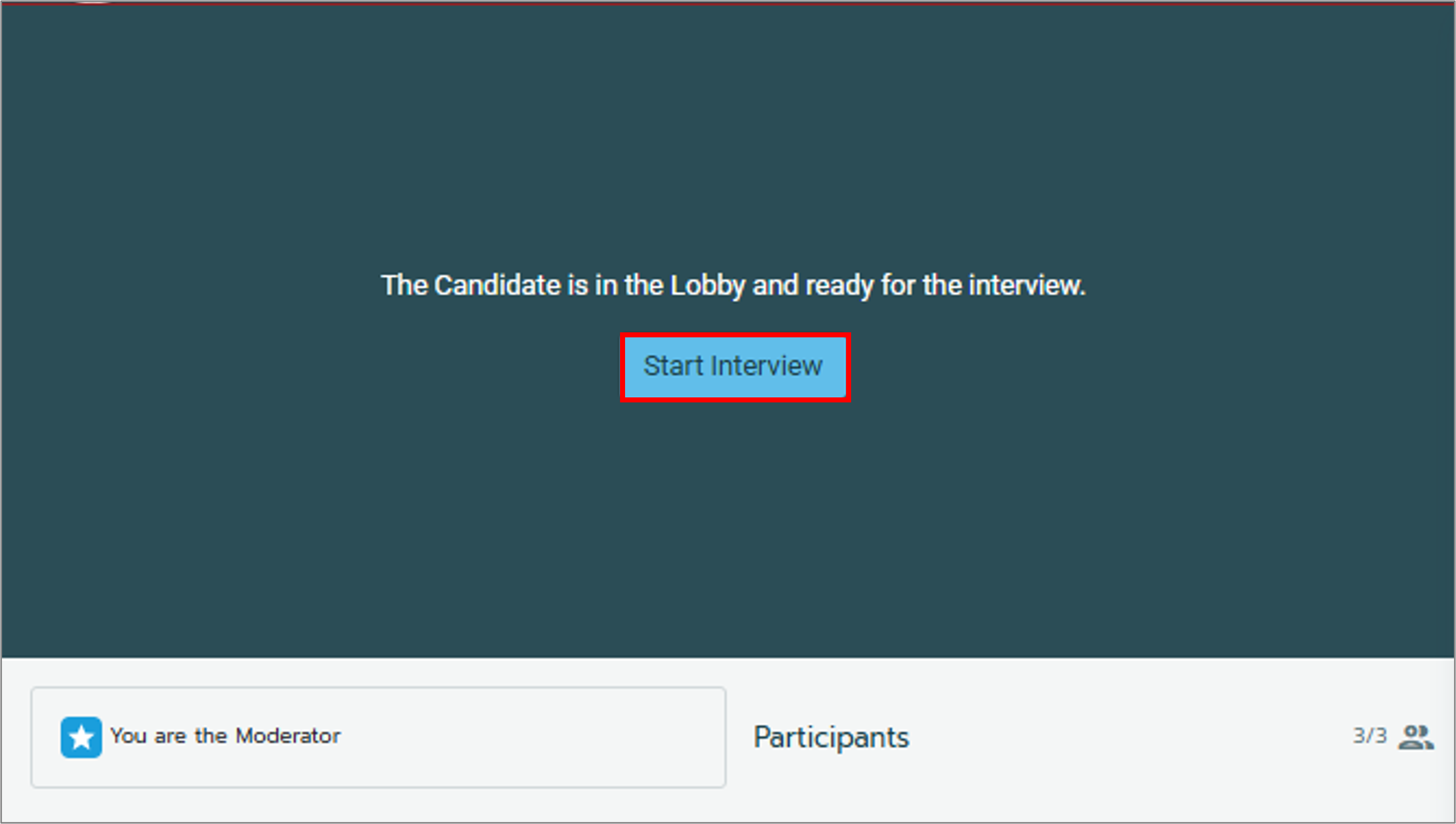 Screenshot of the live interview interface highlighting the Start Inteview button