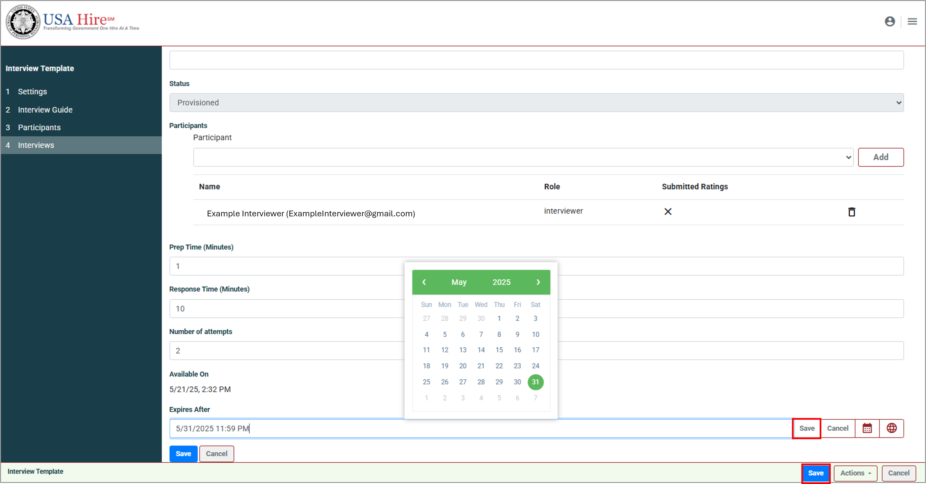 Screenshot of the Interviews tab highlighting how to extend the interview window.