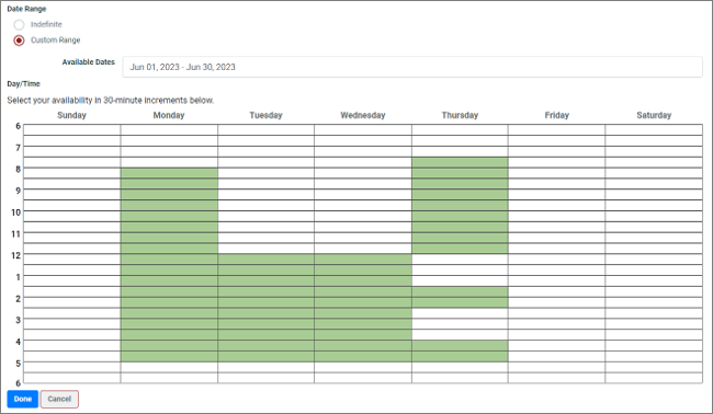 Screenshot of the Interviewer Detail page highlighting the Custom Date Range field.
