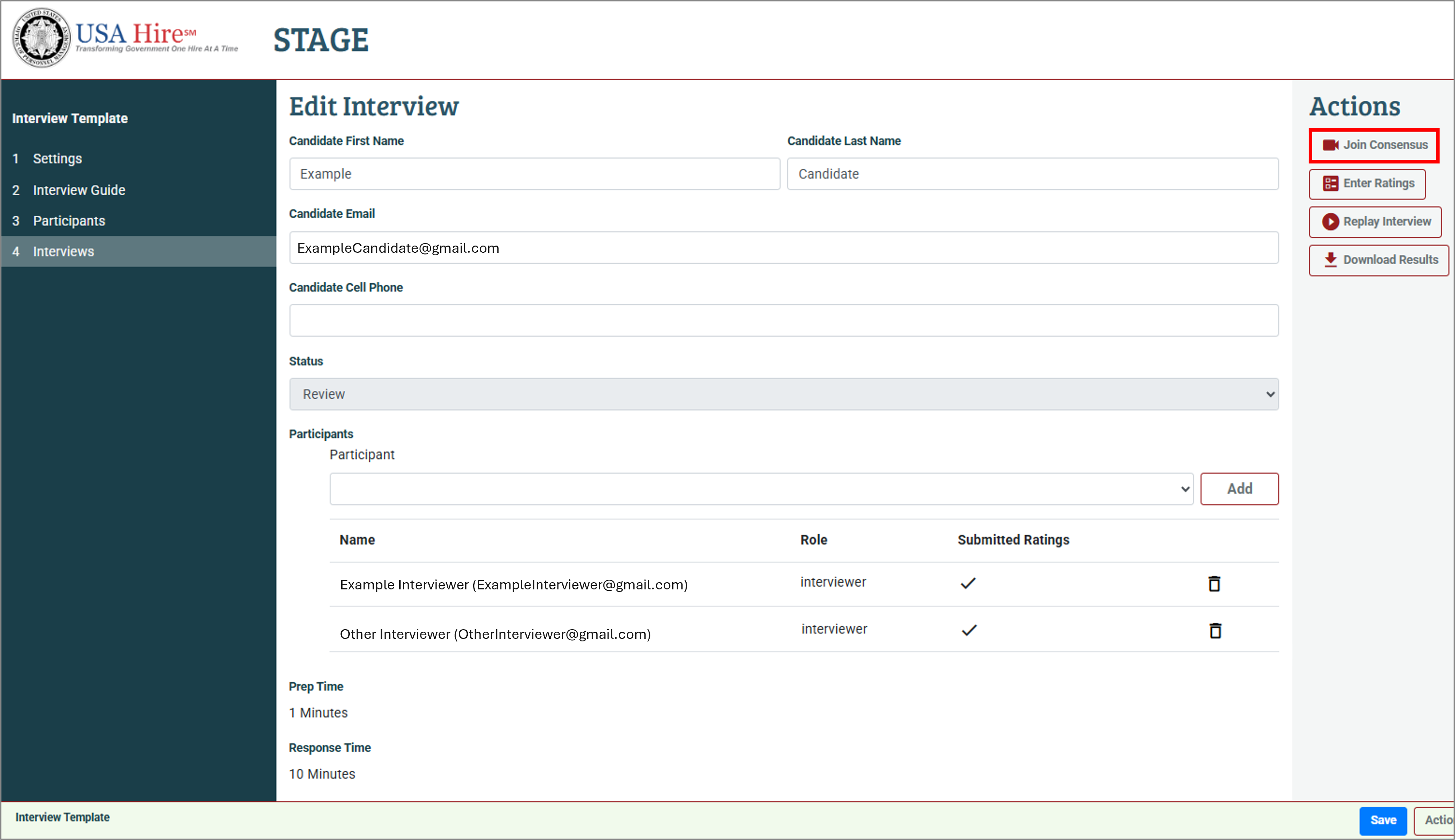 Screenshot of the Interviews tab highlighting the Join Interview button