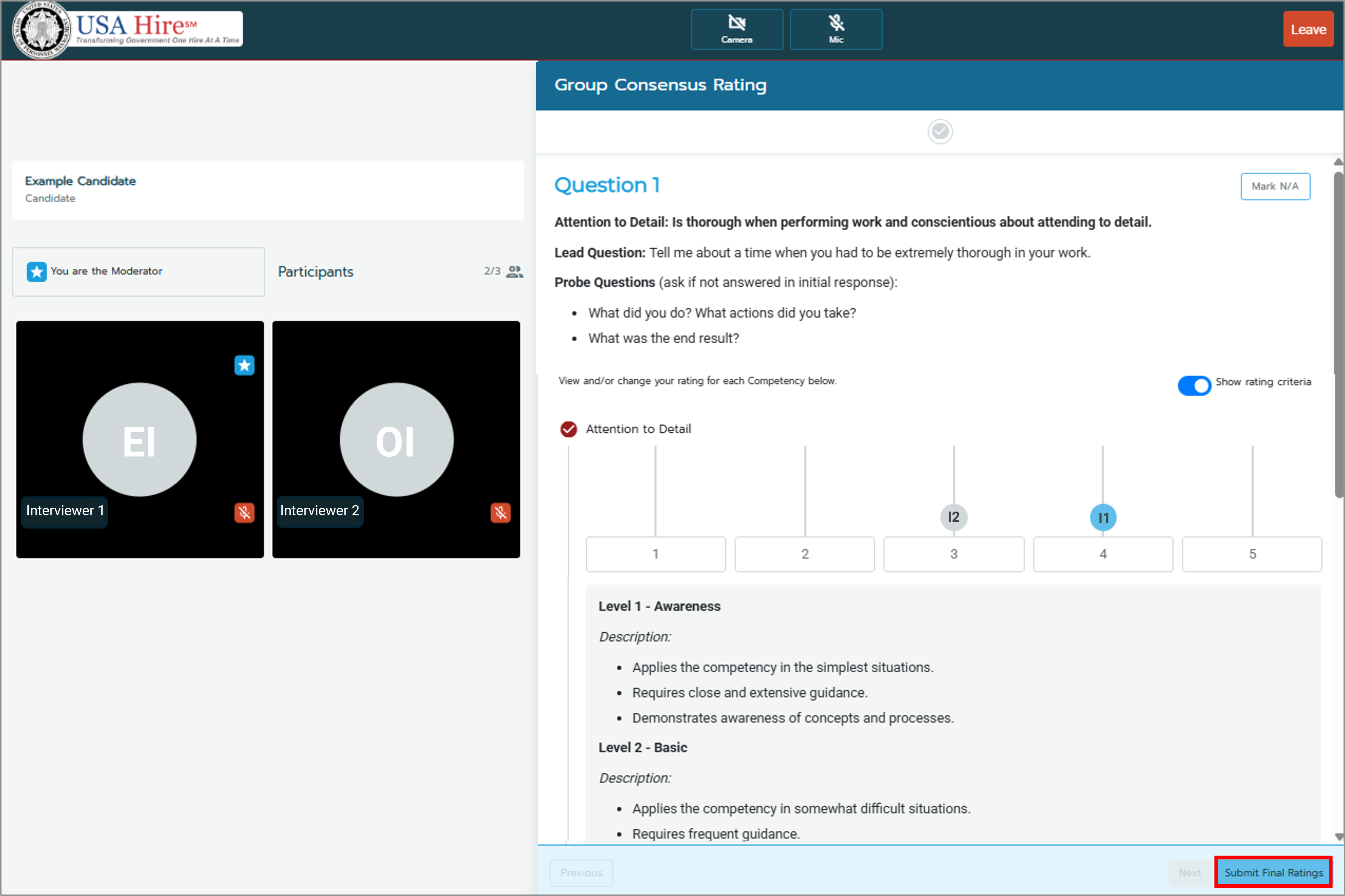 SCreenshot of the Consensus Interface highlighting Submitting Final Consensus Ratings